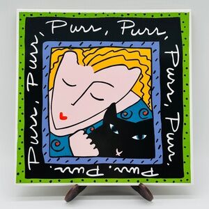 Sandra Magsamen "Cat Purr Purr Purr" Ceramic Table or Hanging Tile 8" x 8"